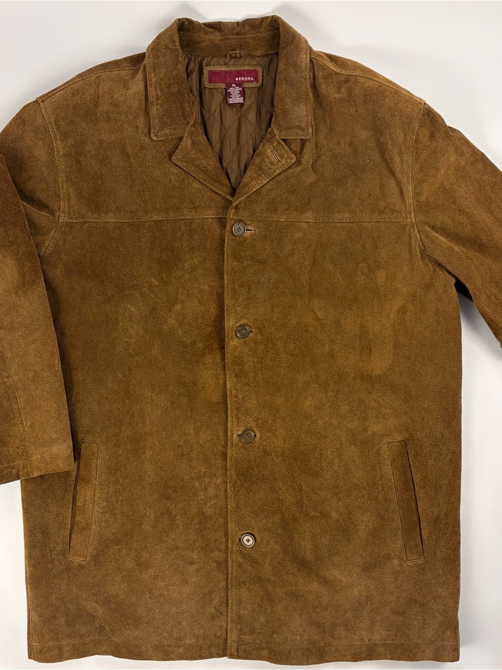 Merona Suede Genuine Leather Jacket Mens XL Brown Western Quilted Lining Y2K